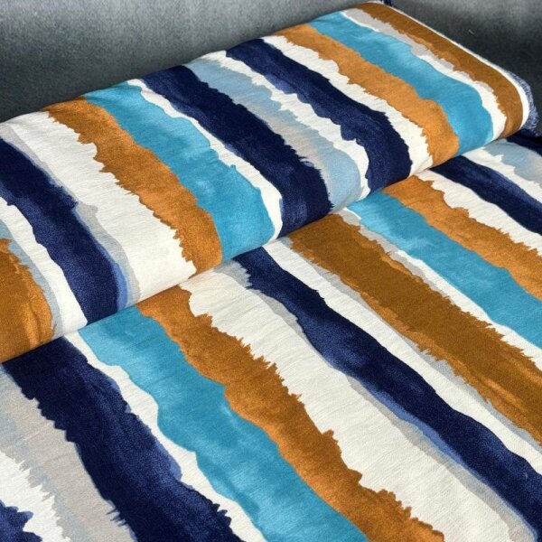 Viskose-Webware - Brushed Stripes - Denim/Aqua/Brandy