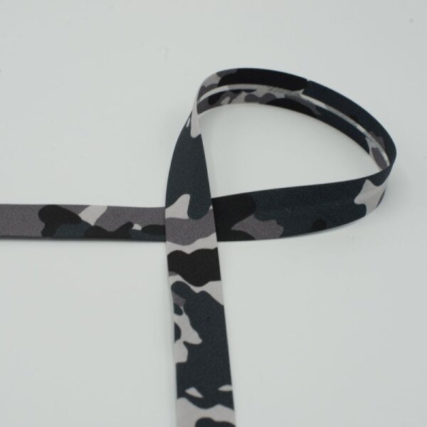 Baumwoll-Schr&auml;gband - 20 mm - Camouflage - schwarz